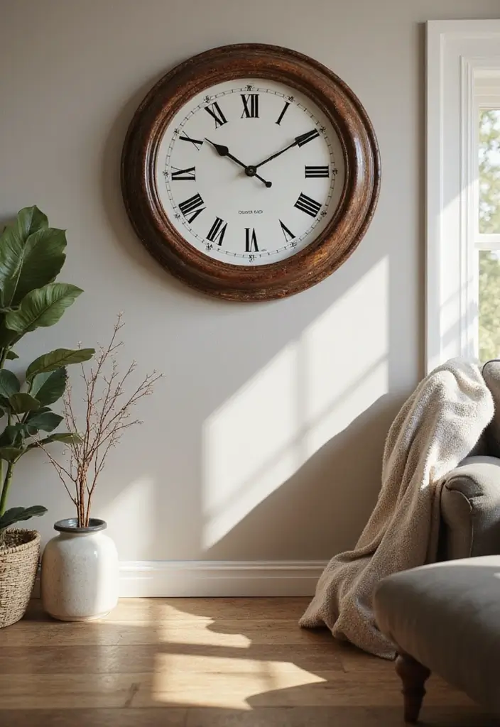 30 Must-Have Small Modern Farmhouse Living Room Furniture Pieces You Can't Live Without! - 29. Charming Wall Clocks