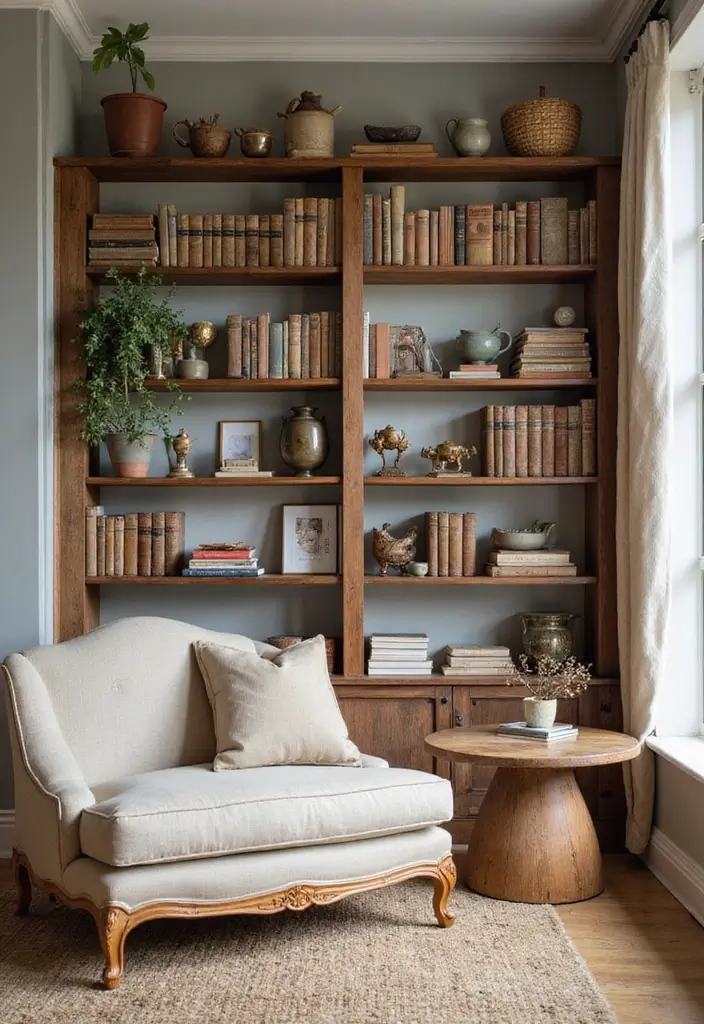 30 Must-Have Small Modern Farmhouse Living Room Furniture Pieces You Can't Live Without! - 5. Vintage-Inspired Bookshelves