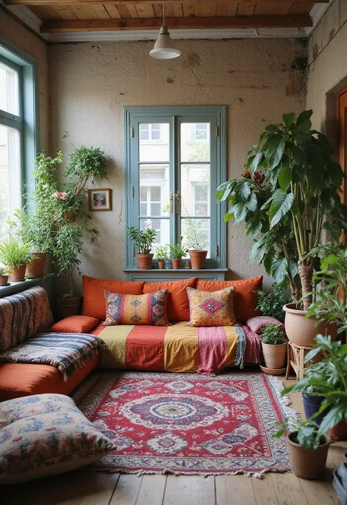 30 Small Apartment Living Room Layouts That Will Transform Your Space! - 17. The Bohemian Paradise