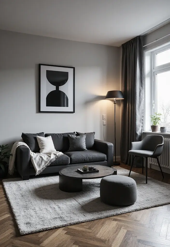 30 Small Apartment Living Room Layouts That Will Transform Your Space! - 18. The Elegant Monochrome