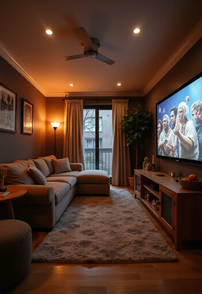30 Small Apartment Living Room Layouts That Will Transform Your Space! - 26. The Cozy Movie Nook