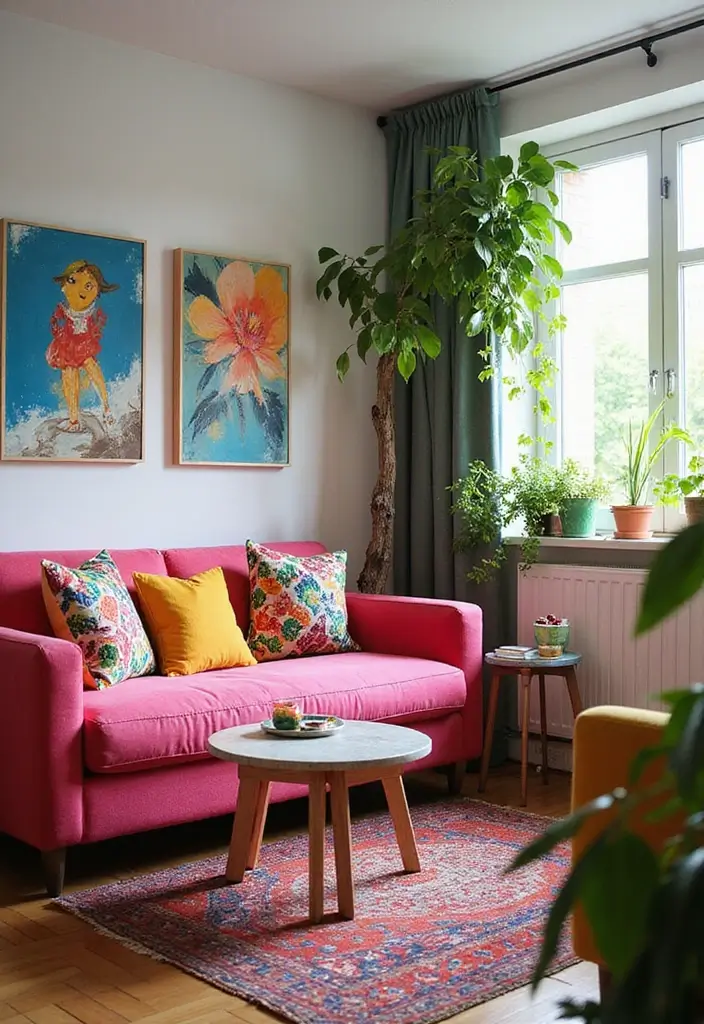30 Small Apartment Living Room Layouts That Will Transform Your Space! - 6. The Colorful Retreat
