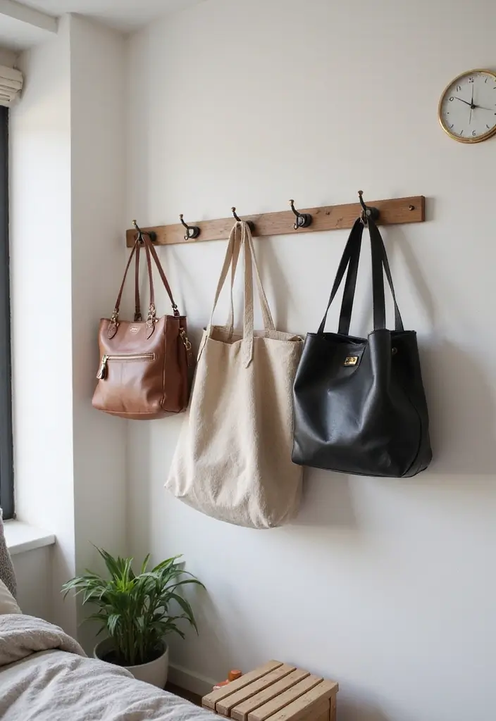30 Small Bedroom Organization Hacks That Will Transform Your Space Overnight! - 17. Use Hooks for Bags