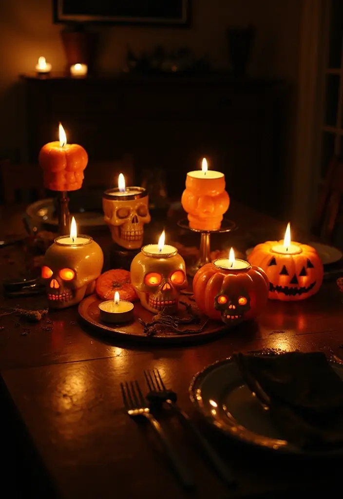 30 Spooktacular Halloween Decorations for Your Ultimate Party (Your Guests Will Scream!) - 3. Creepy Candle Holders