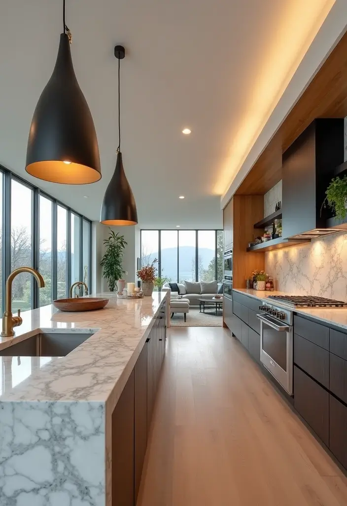 30 Stunning Open Floor Plan Ideas That Will Transform Your Living Room and Kitchen! - 19. Bold Fixtures: Eye-Catching Elements