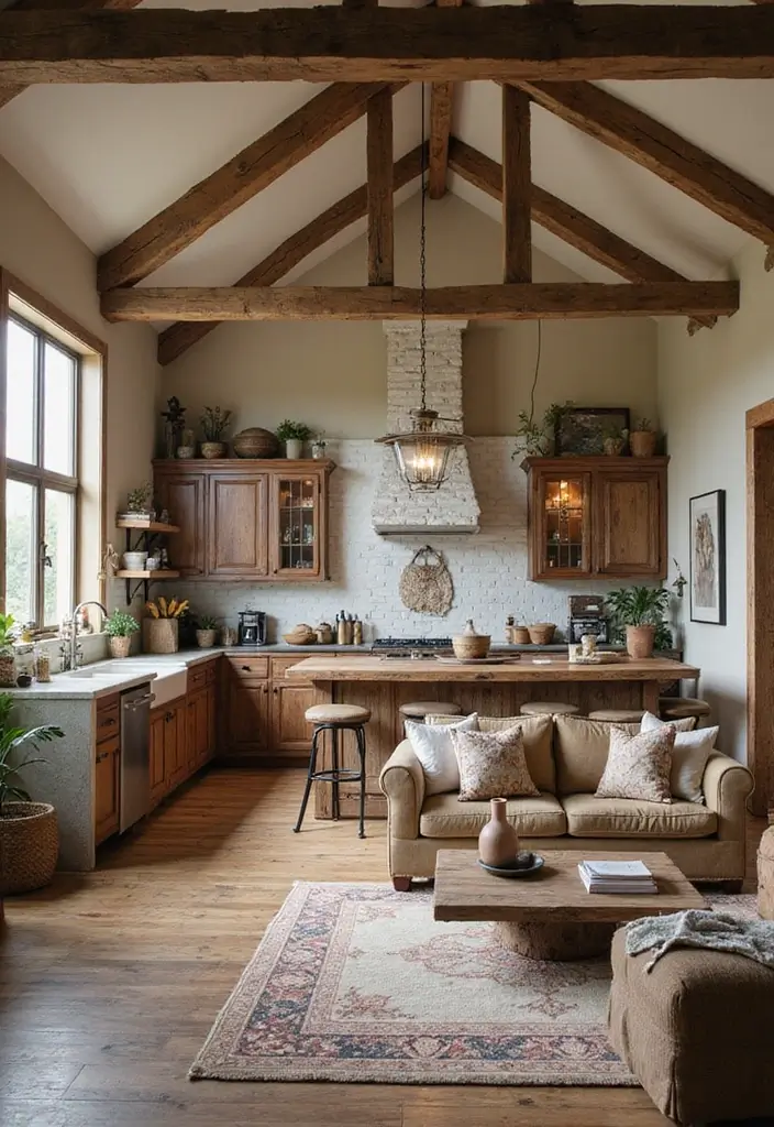 30 Stunning Open Floor Plan Ideas That Will Transform Your Living Room and Kitchen! - 2. Rustic Charm: A Cozy Retreat