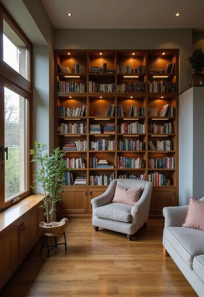 30 Stunning Open Floor Plan Ideas That Will Transform Your Living Room and Kitchen! - 27. Personal Libraries: A Cozy Nook