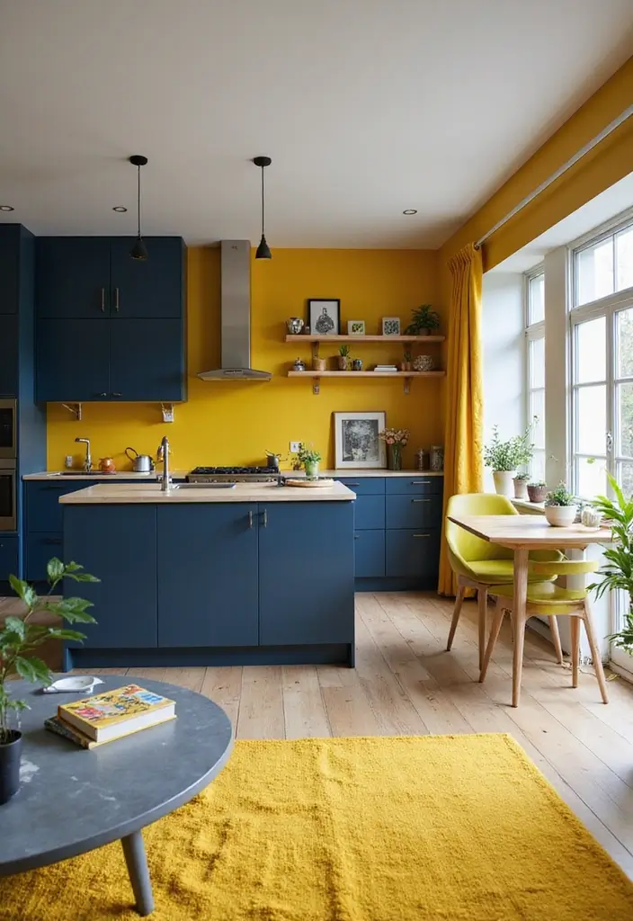 30 Stunning Open Floor Plan Ideas That Will Transform Your Living Room and Kitchen! - 8. Bold Colors: Make a Statement