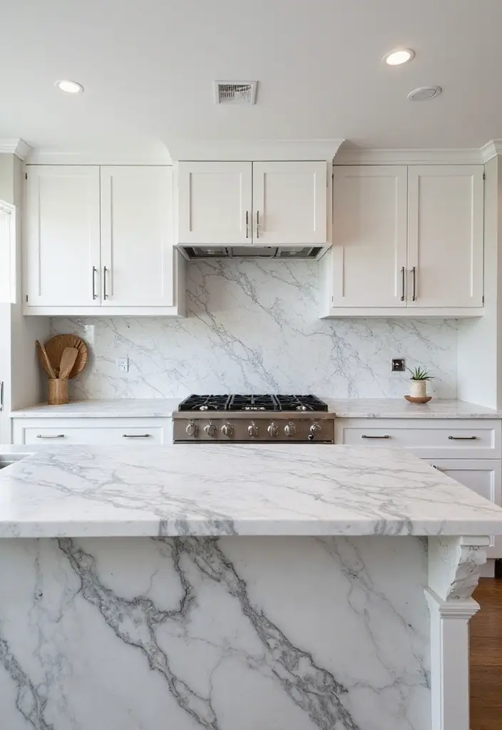 30 Stunning White Modern Kitchen Designs You Need to See to Believe! - 12. Timeless Marble Accents