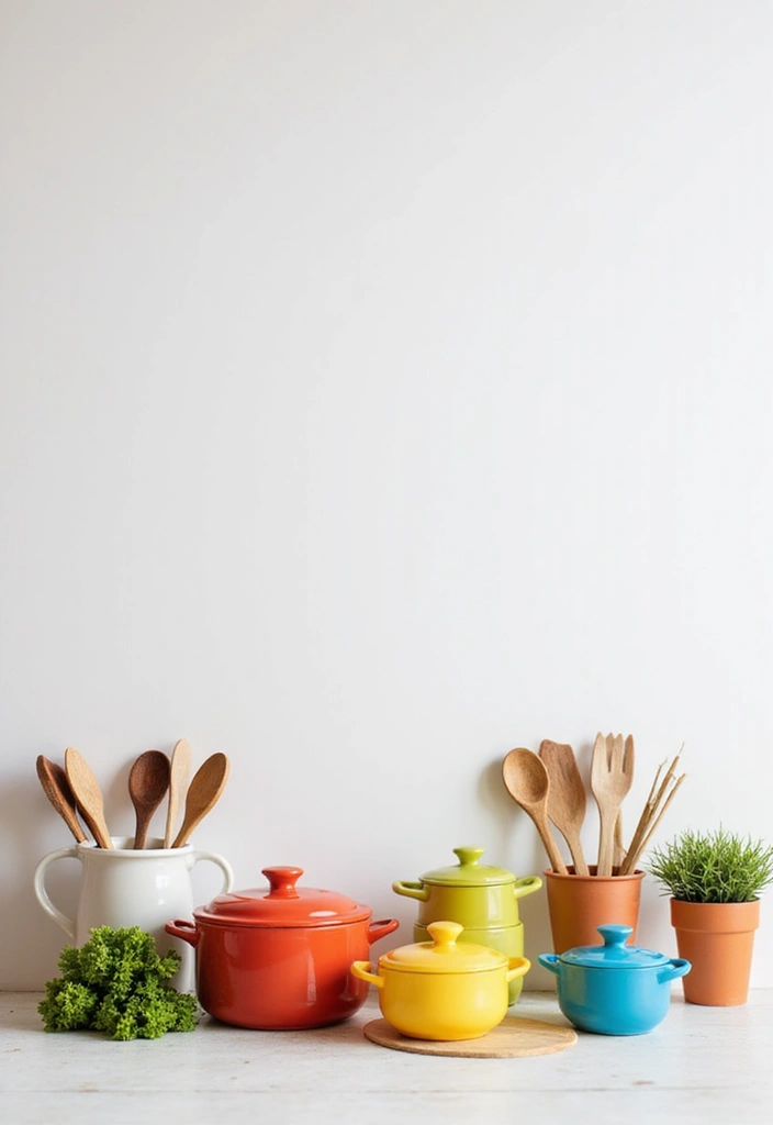 30 Stunning White Modern Kitchen Designs You Need to See to Believe! - 29. Colorful Cookware