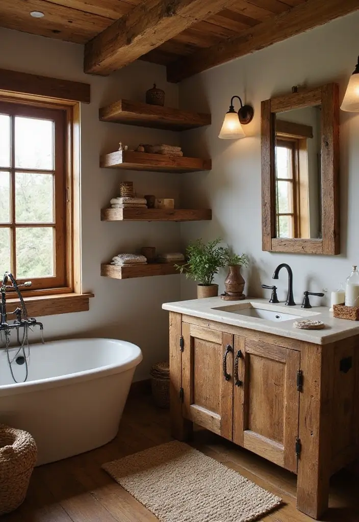 30 Western Bathroom Decor Ideas That'll Make You Feel Like You're in a Cowboy Movie! - 1. Rustic Wood Accents