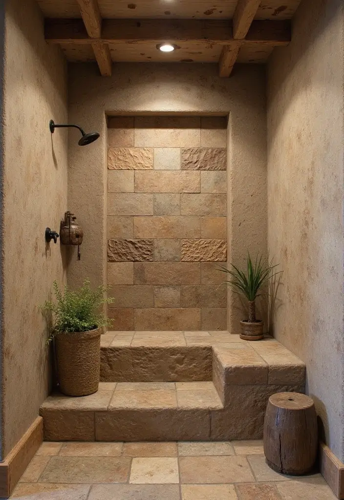 30 Western Bathroom Decor Ideas That'll Make You Feel Like You're in a Cowboy Movie! - 10. Wild West Shower Niche