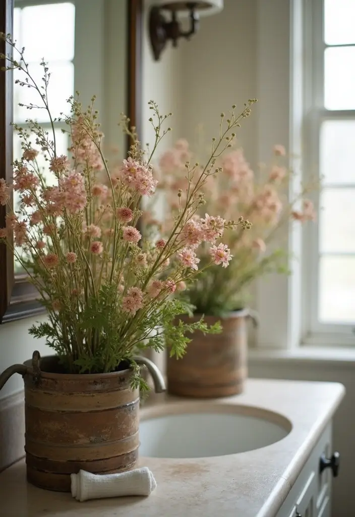 30 Western Bathroom Decor Ideas That'll Make You Feel Like You're in a Cowboy Movie! - 12. Wildflower Accents