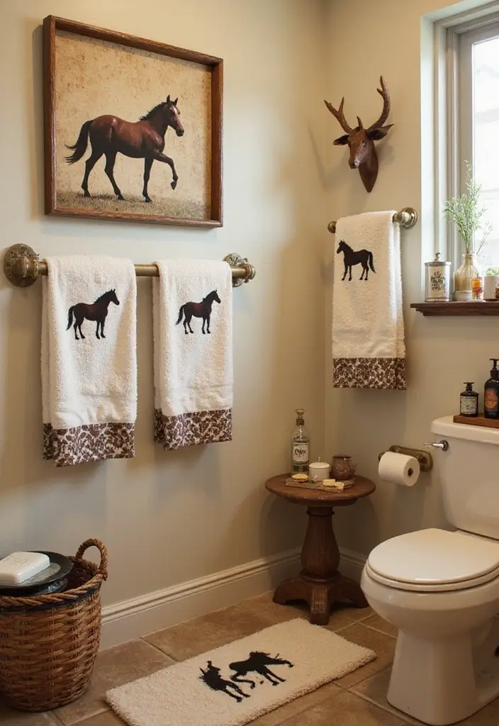 30 Western Bathroom Decor Ideas That'll Make You Feel Like You're in a Cowboy Movie! - 13. Horse-Themed Accessories