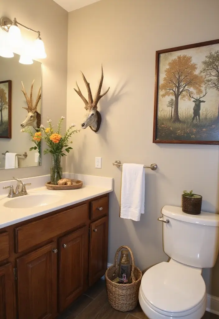 30 Western Bathroom Decor Ideas That'll Make You Feel Like You're in a Cowboy Movie! - 24. Antler Accents