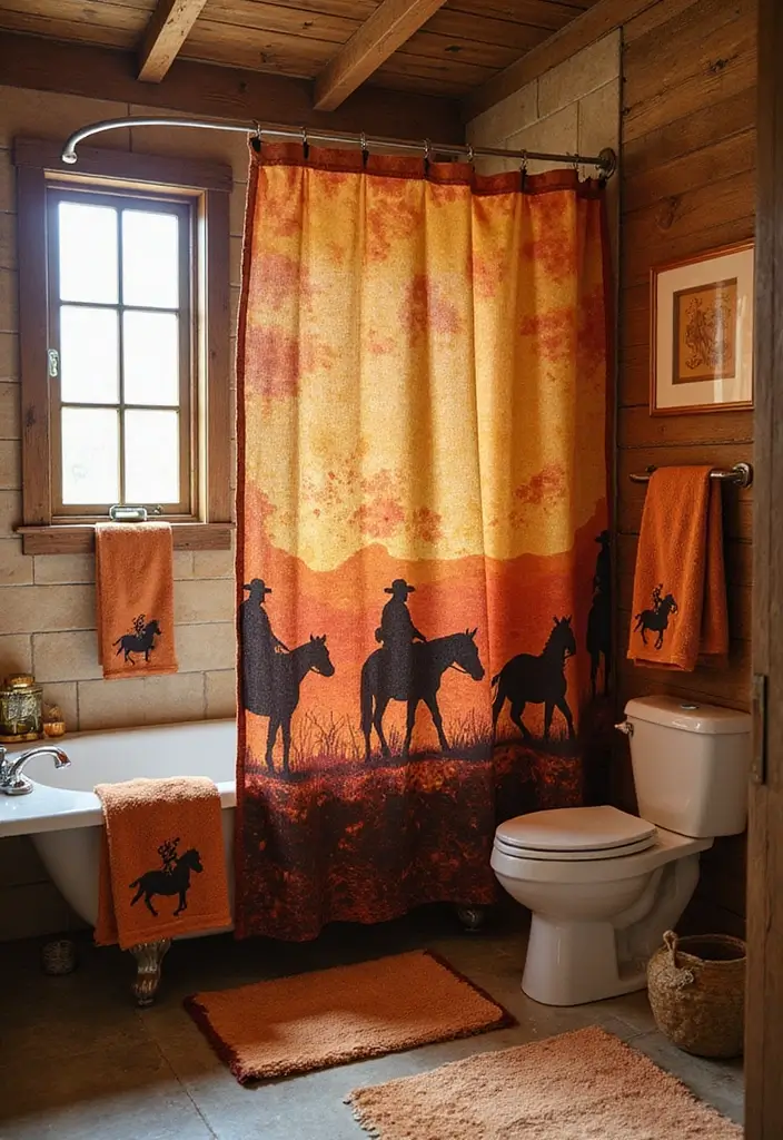 30 Western Bathroom Decor Ideas That'll Make You Feel Like You're in a Cowboy Movie! - 3. Western-Inspired Shower Curtains