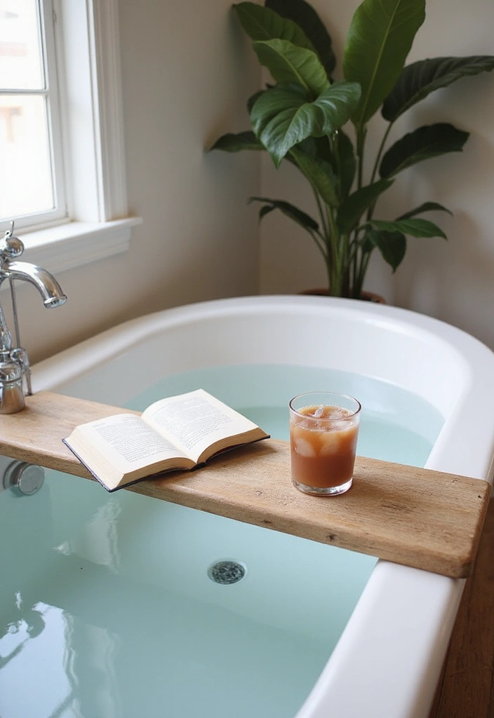 35 Spa-Inspired Bathroom Decor Ideas That Will Turn Your Home into a Zen Oasis! - 22. Bathtub Tray for Indulgence