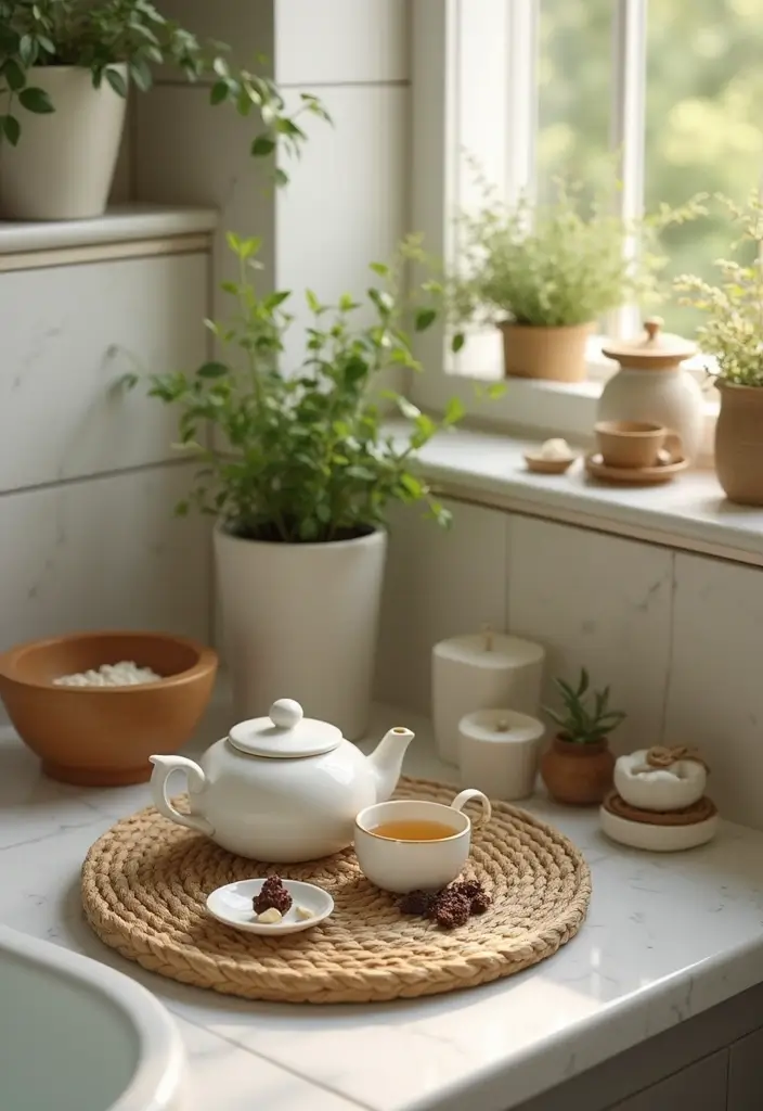 35 Spa-Inspired Bathroom Decor Ideas That Will Turn Your Home into a Zen Oasis! - 28. Herbal Tea Corner