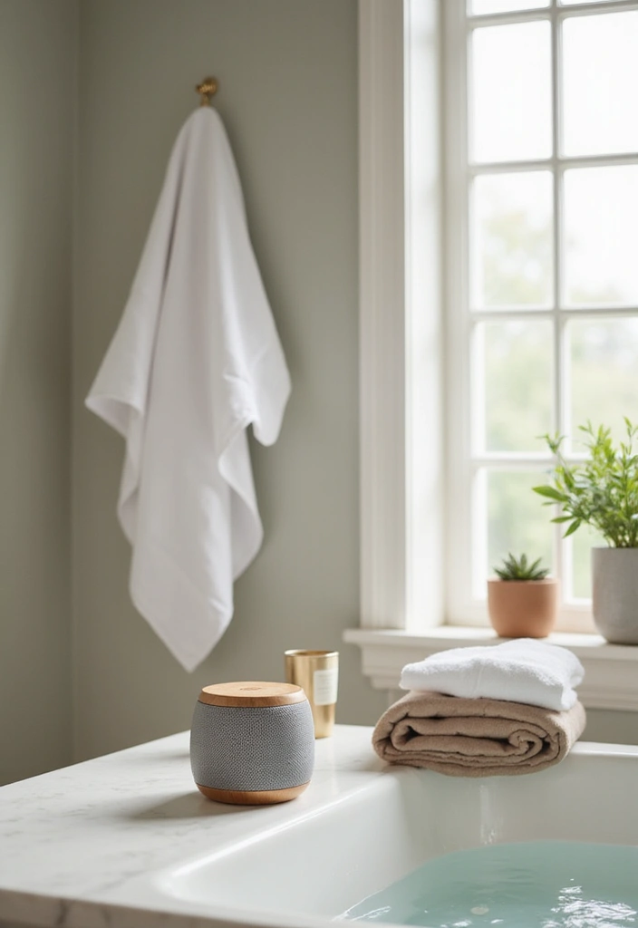 35 Spa-Inspired Bathroom Decor Ideas That Will Turn Your Home into a Zen Oasis! - 31. Calming Soundtrack