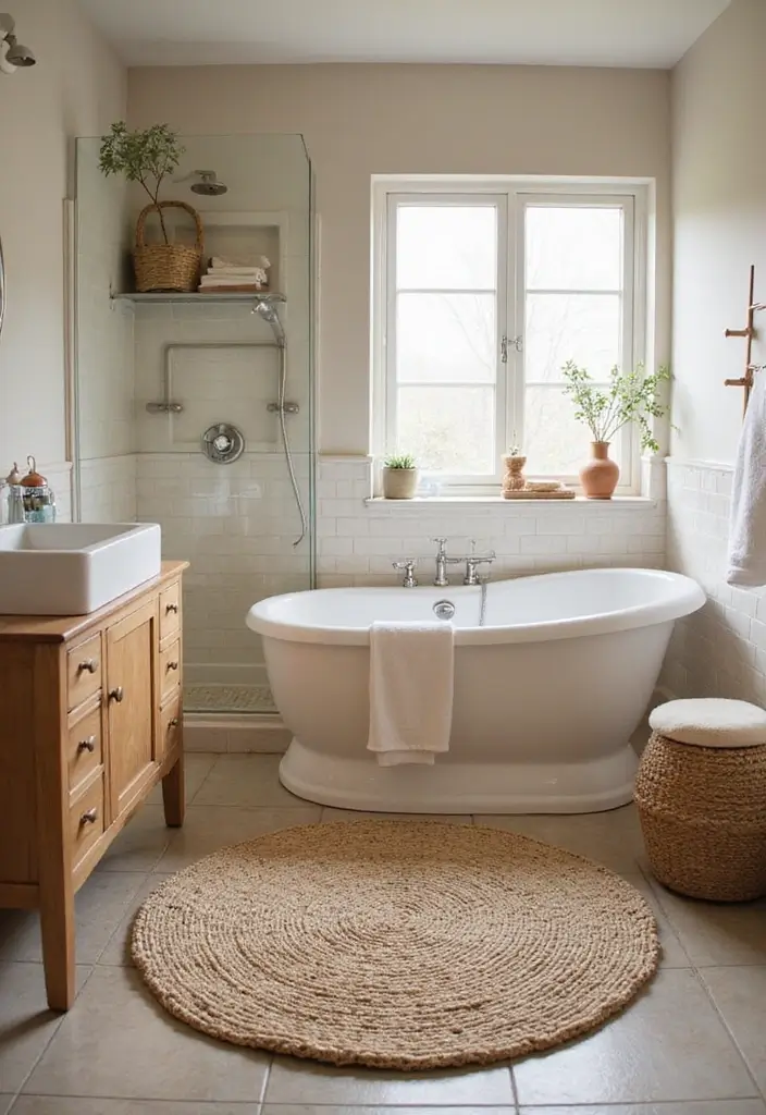 35 Spa-Inspired Bathroom Decor Ideas That Will Turn Your Home into a Zen Oasis! - 32. Natural Wool Rug