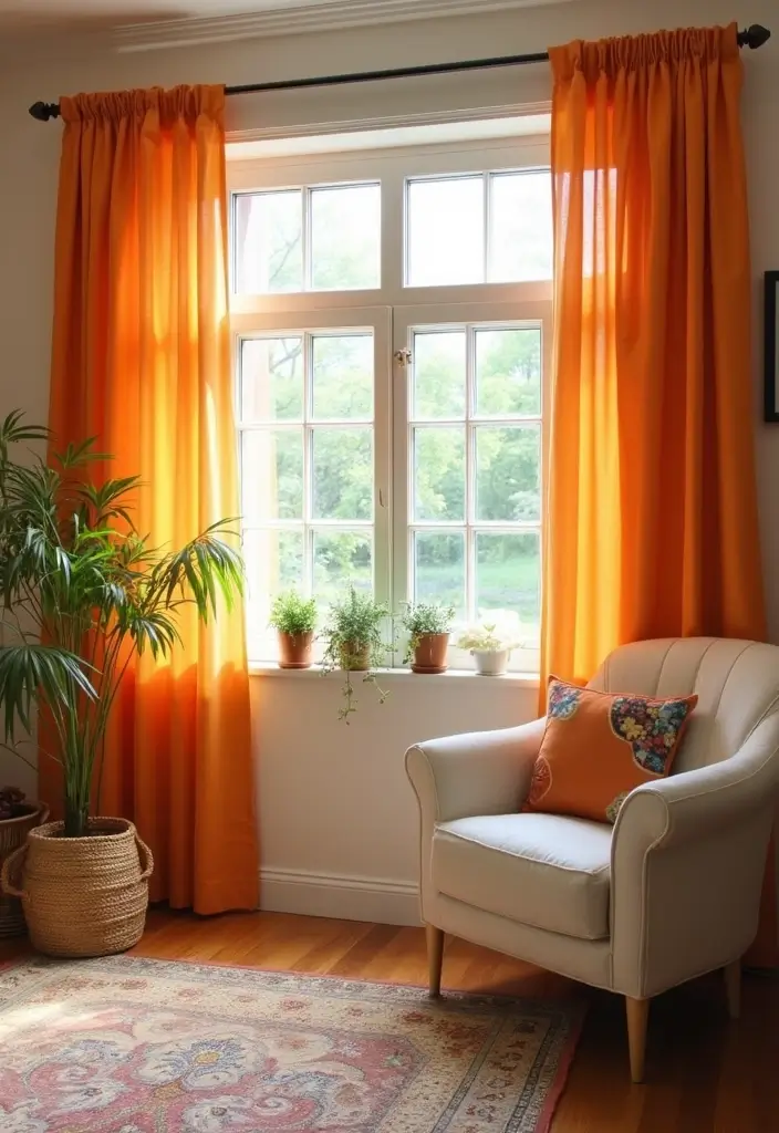 50+ Vibrant Cozy Living Room Ideas for a Fun Atmosphere - 13. Bright Window Treatments
