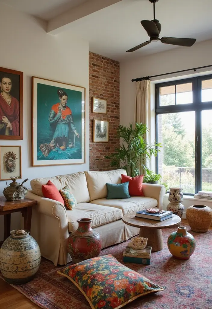 50+ Vibrant Cozy Living Room Ideas for a Fun Atmosphere - 28. Artsy Accessories