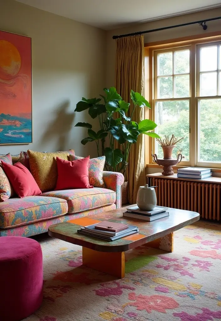 50+ Vibrant Cozy Living Room Ideas for a Fun Atmosphere - 3. Statement Furniture Pieces