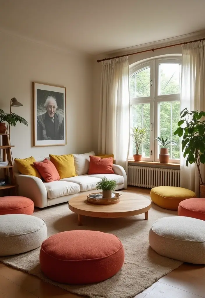 50+ Vibrant Cozy Living Room Ideas for a Fun Atmosphere - 31. Playful Furniture Arrangements