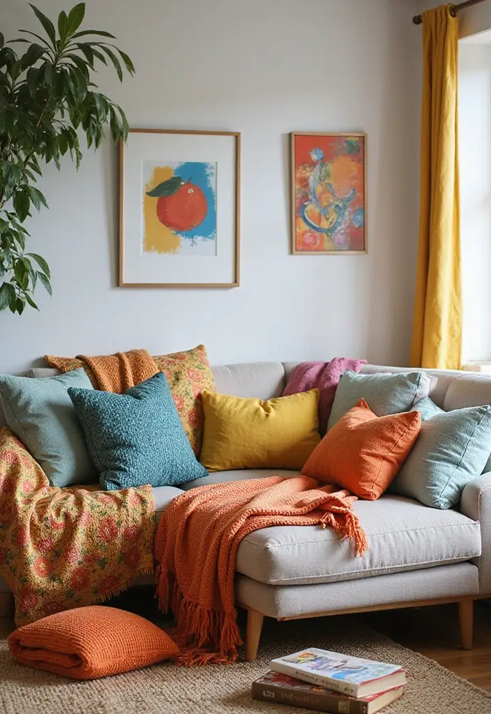 50+ Vibrant Cozy Living Room Ideas for a Fun Atmosphere - 32. Bright Accents