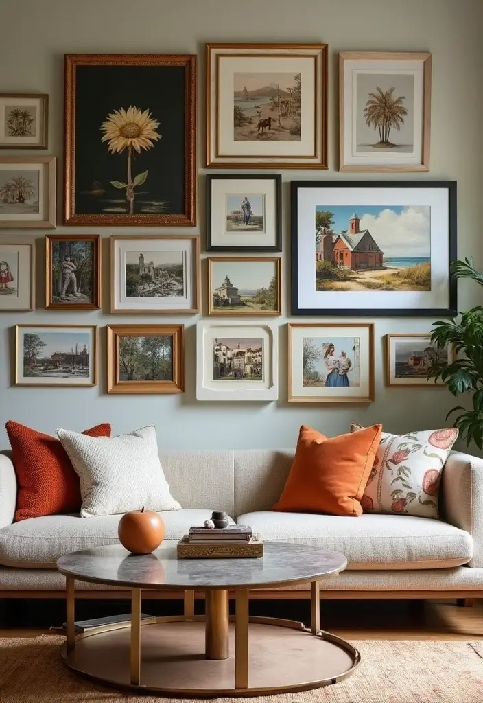 50+ Vibrant Cozy Living Room Ideas for a Fun Atmosphere - 41. Gallery Walls