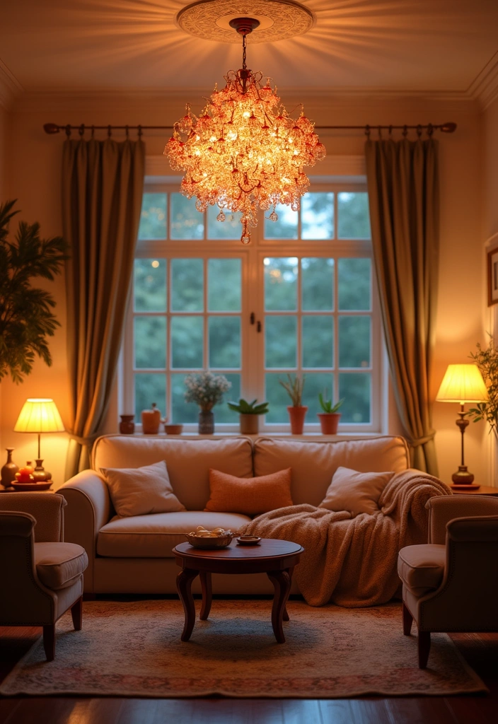 50+ Vibrant Cozy Living Room Ideas for a Fun Atmosphere - 5. Playful Lighting Fixtures