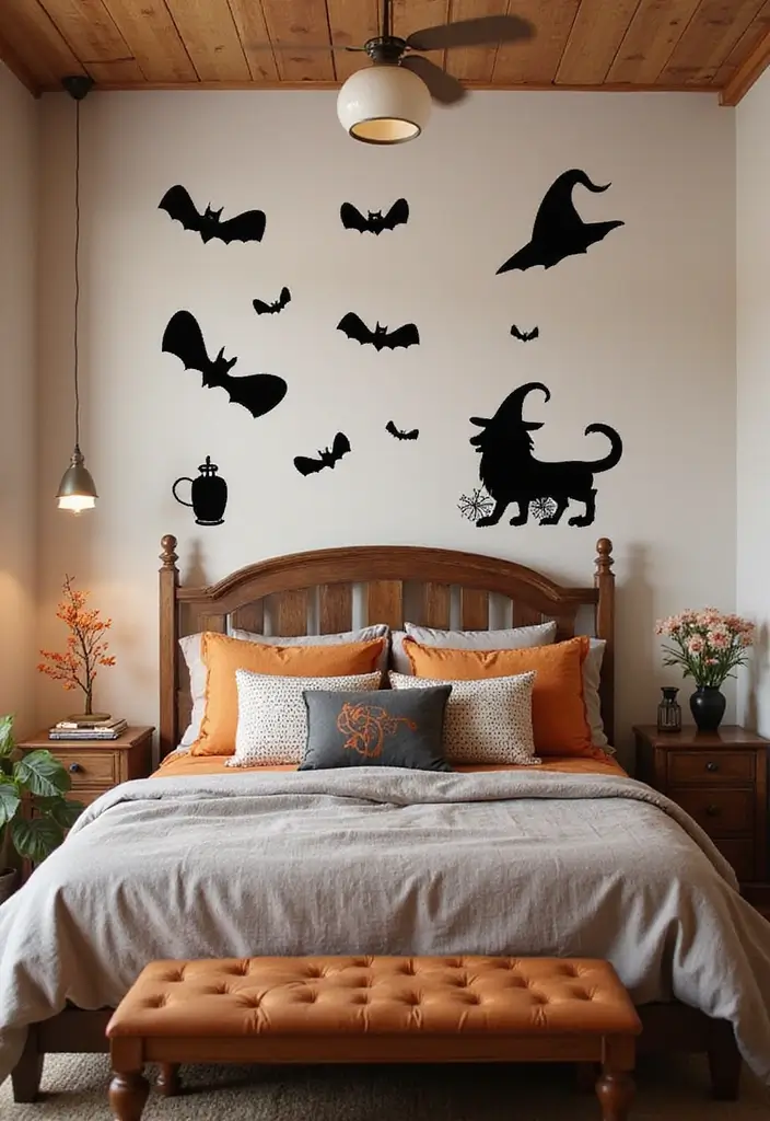 Transform Your Space: 25 Halloween Bedroom Decor Ideas for a Cozy Aesthetic! - 19. Whimsical Wall Decals