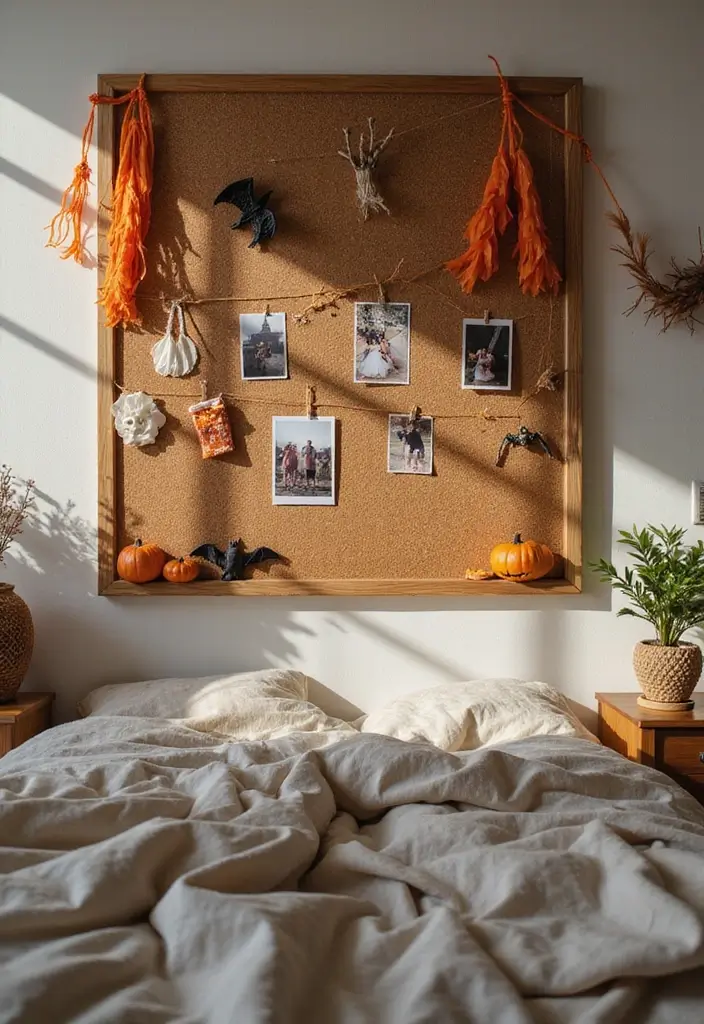 Transform Your Space: 25 Halloween Bedroom Decor Ideas for a Cozy Aesthetic! - 20. Cozy Corkboard Display