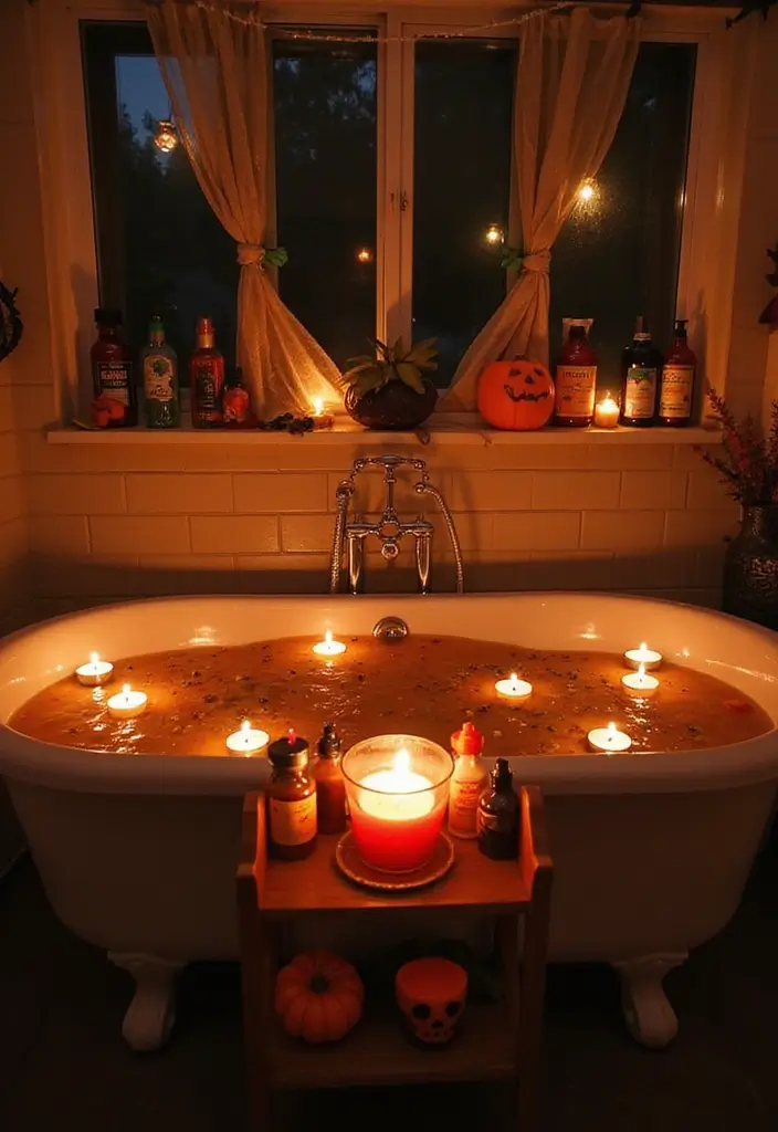 Transform Your Space: 25 Halloween Bedroom Decor Ideas for a Cozy Aesthetic! - 23. Cozy Bathtub Decor