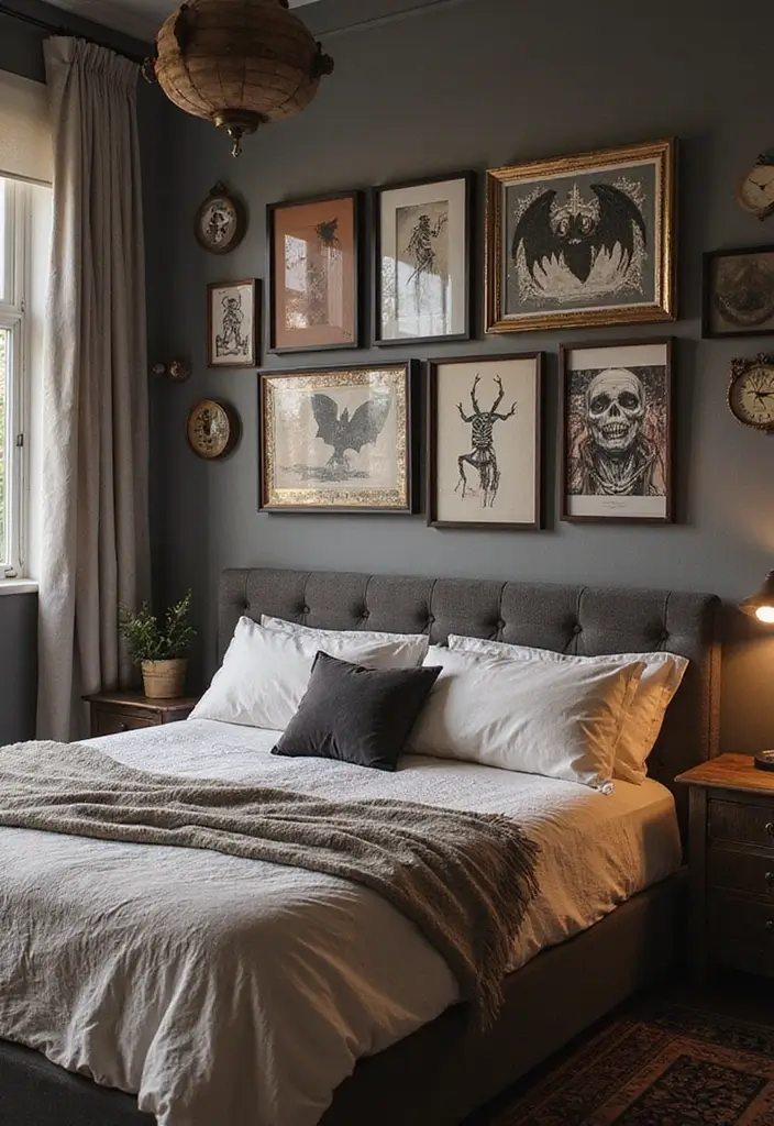 Transform Your Space: 25 Halloween Bedroom Decor Ideas for a Cozy Aesthetic! - 3. Spooky Wall Art