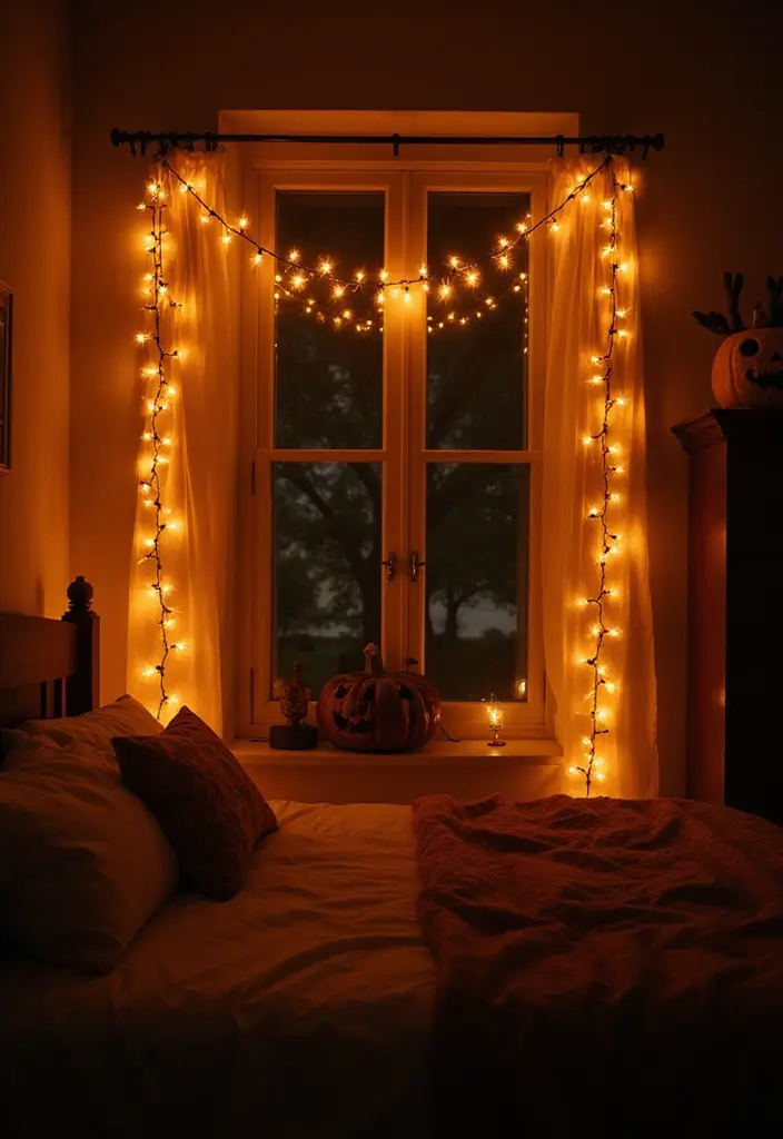 Transform Your Space: 25 Halloween Bedroom Decor Ideas for a Cozy Aesthetic! - 4. Glowing Fairy Lights