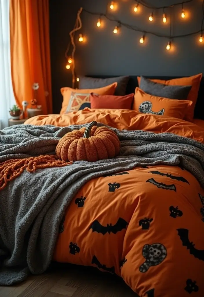 Transform Your Space: 25 Halloween Bedroom Decor Ideas for a Cozy Aesthetic! - 9. Seasonal Bedding