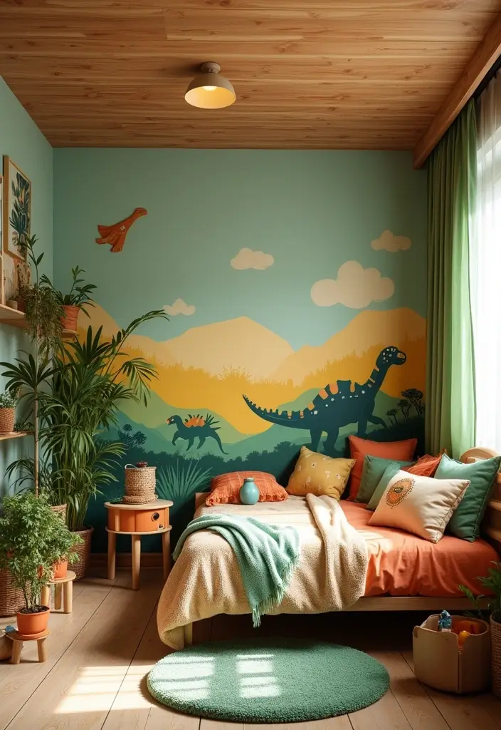 14 Kids Room Ideas That Are So Fun You'll Want to Move In (Number 3 Is Adorable!) - 10. Dynamic Dinosaur Den