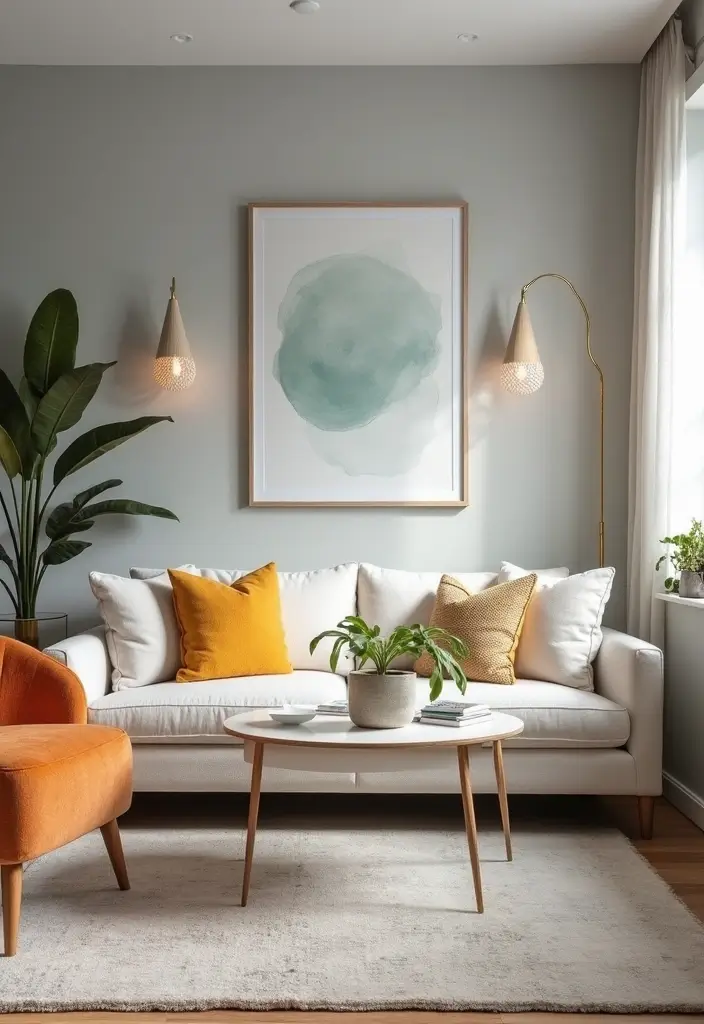 15 Living Room Paint Color Ideas That'll Transform Your Space with Grey Accent Walls and White Trim! - 6. Muted Powder Grey with Bright White Accents
