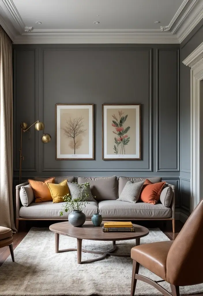15 Living Room Paint Color Ideas That'll Transform Your Space with Grey Accent Walls and White Trim! - 8. Ash Grey with Glossy White Trim