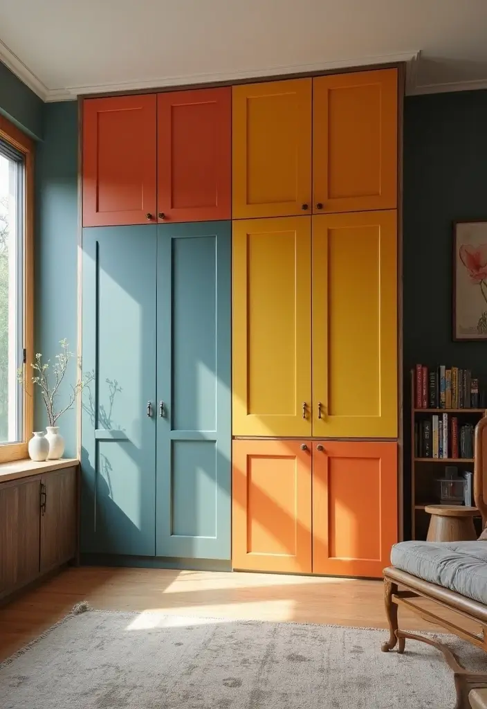 18 Built-In Cupboard Ideas for Your Living Room That Will Change Your Space Forever! - 16. Creative Use of Color Blocking