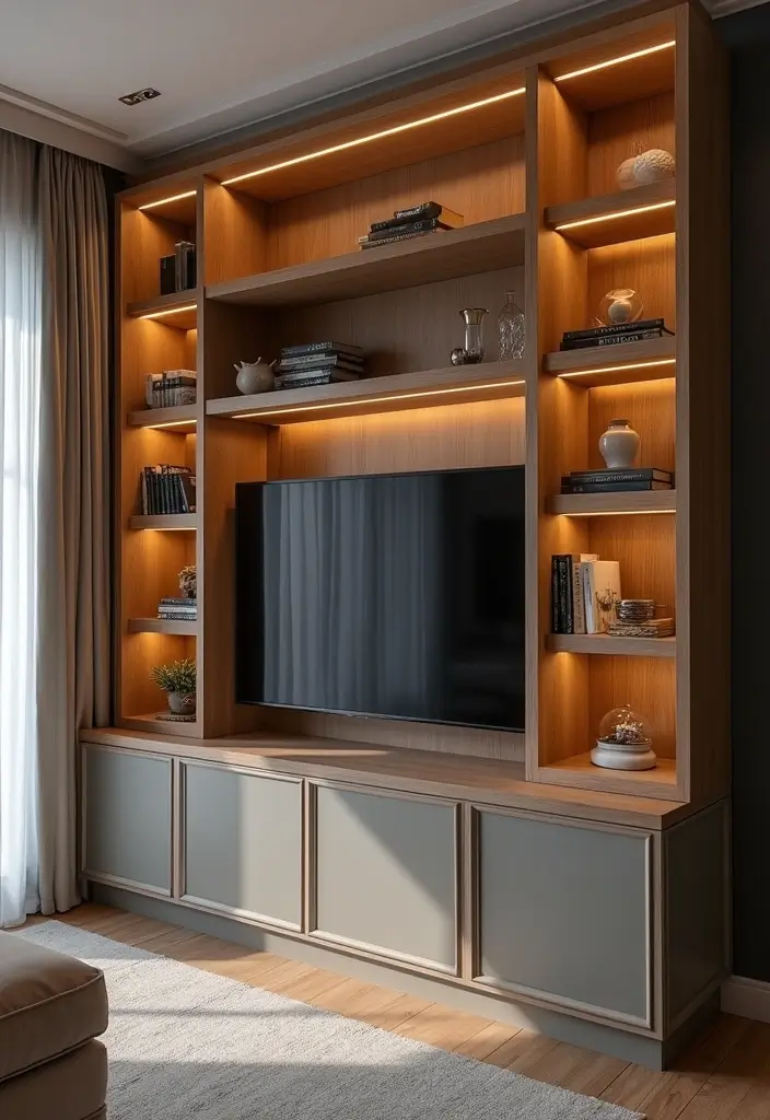 18 Built-In Cupboard Ideas for Your Living Room That Will Change Your Space Forever! - 17. Built-In Cupboards with Integrated Lighting