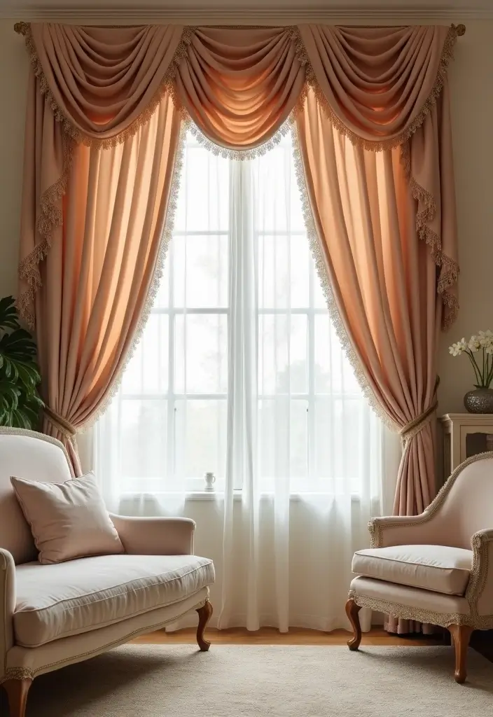 18 Curtain Ideas for Living Room That Instantly Elevate Your Space (You Won't Believe #7!) - 12. Curtain Swags for a Romantic Touch