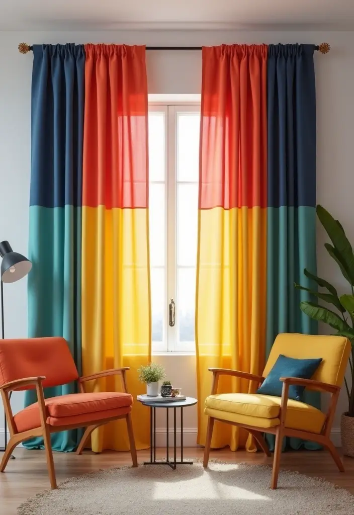 18 Curtain Ideas for Living Room That Instantly Elevate Your Space (You Won't Believe #7!) - 13. Color-Blocking for a Trendy Look