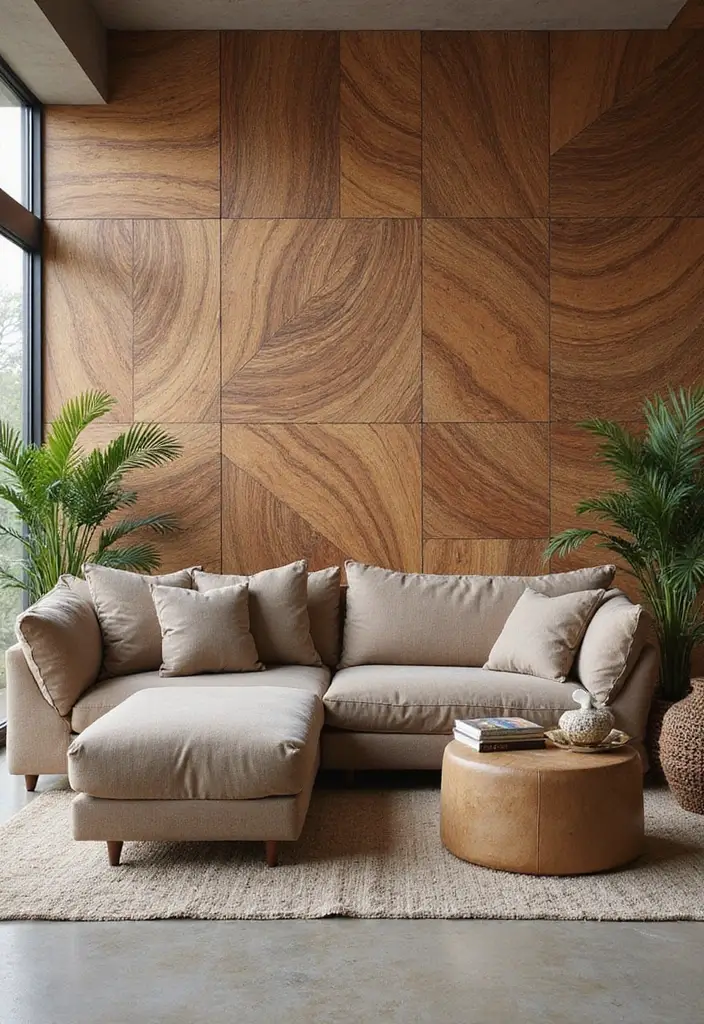 20 Accent Wall Ideas That Will Transform Your Living Room Into a Stunning Oasis! - 13. Artistic Wood Grain Designs