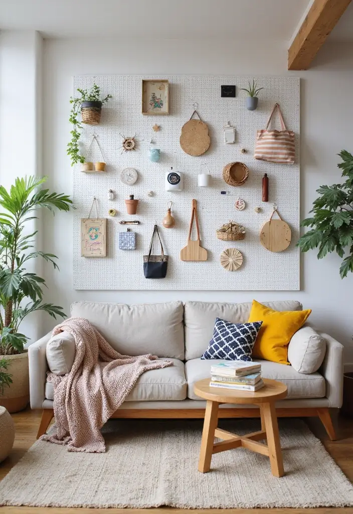 20 Accent Wall Ideas That Will Transform Your Living Room Into a Stunning Oasis! - 17. Customizable Pegboard Walls