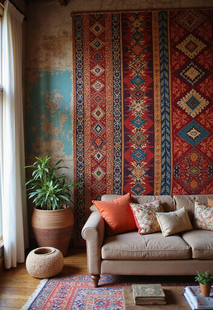 20 Accent Wall Ideas That Will Transform Your Living Room Into a Stunning Oasis! - 18. Ethnic Patterns and Textiles