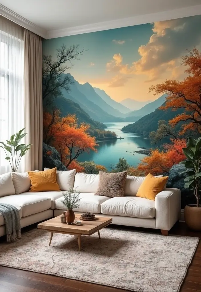 20 Accent Wall Ideas That Will Transform Your Living Room Into a Stunning Oasis! - 3. Vibrant Wallpaper Murals