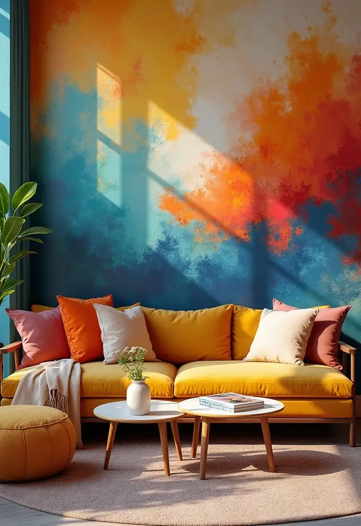 20 Accent Wall Ideas That Will Transform Your Living Room Into a Stunning Oasis! - 9. Abstract Painted Designs