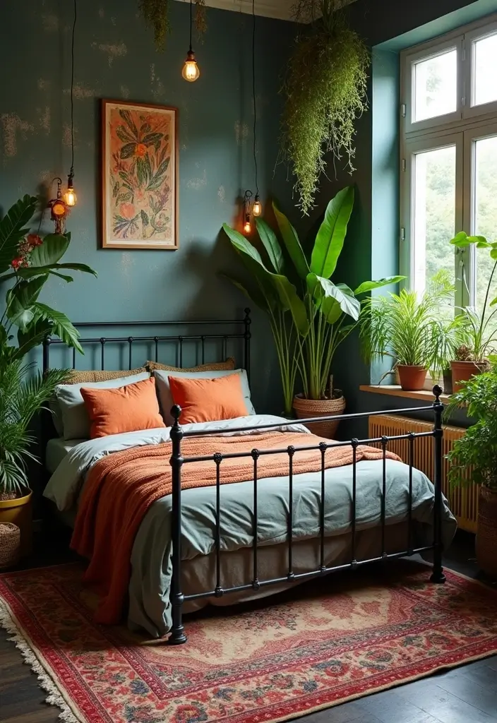 20 Bold Iron Beds Bedroom Makeovers That Transform Tiny Spaces - 13. Urban Jungle